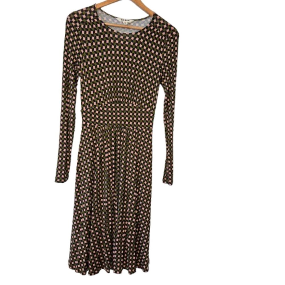 Boden Thea Green Pink and Black Long Sleeve Dress Size 2R